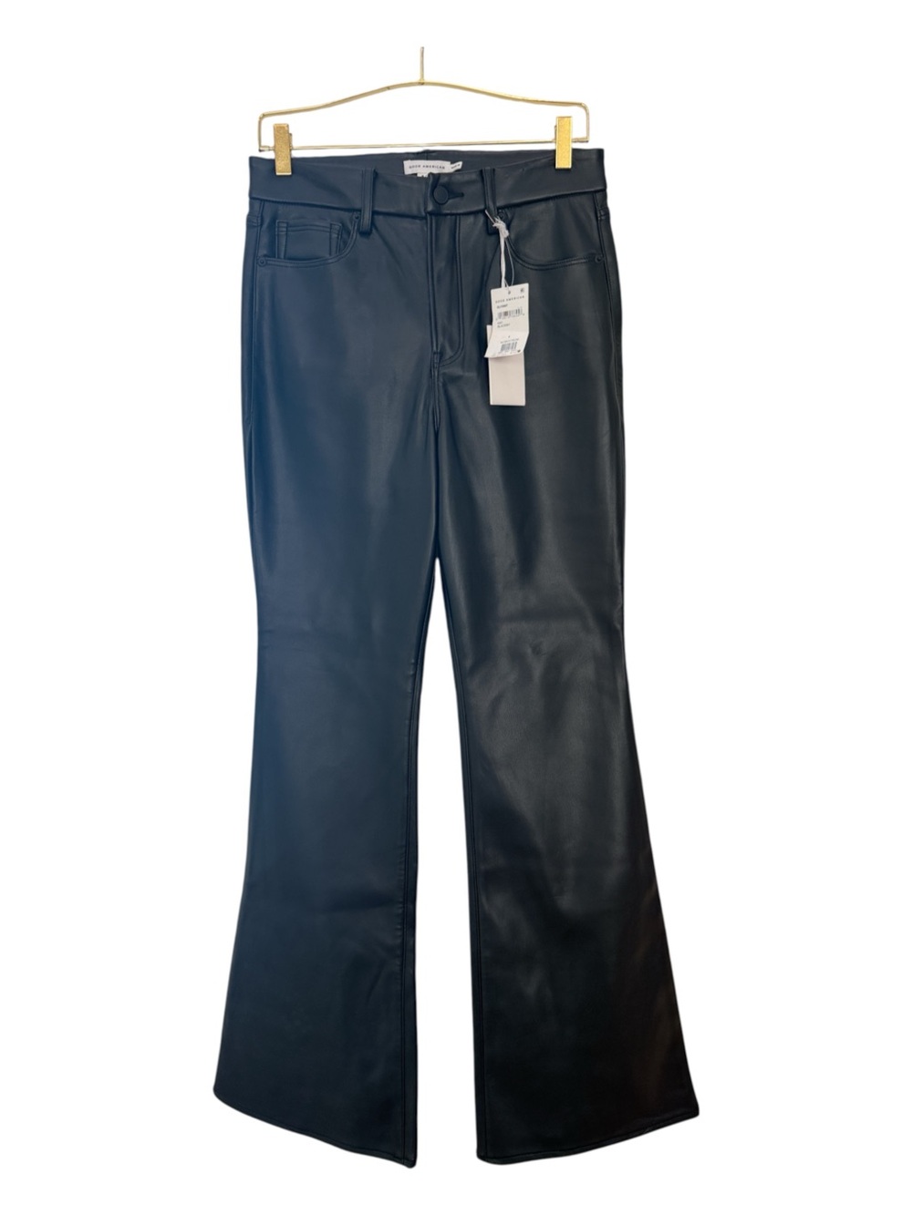 Good American Black Faux Leather Flared Pants
